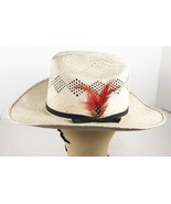 Vintage GENUINE PANAMA SAVAGE Cowboy Girl HAT Straw 22 inch RED Feather ... - £23.34 GBP