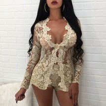Embroidery Sexy Two Piece Sets Women Lace V Neck Hollow Out Cardigan And Shorts  - £14.28 GBP