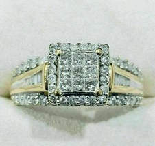 3Ct Princess Cut CZ Diamond Women Cluster Engagement Ring 14k Yellow Gold Finish - £94.42 GBP