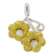 Real 1.29ct Natural Fancy Yellow Diamonds Pendant Necklace 18K Solid Gold Flower - £2,707.55 GBP