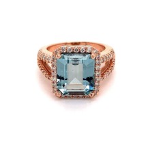 Diamond Aquamarine Ring Size 6.5 14k Gold 6.25 TCW Certified $6,950 120672 - £2,459.42 GBP