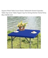 Square Fitted Table Cover Elastic Tablecloth Stretch Square-36X36 Inch Blue - $26.68 CAD
