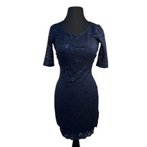 Navy Blue My Michelle Size 1 Lace Sequin Dress With Half Sleeves &amp; Side ... - £45.94 GBP