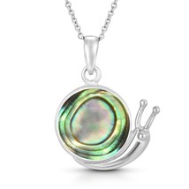 Adorable Little Snail on Abalone Shell Sterling Silver Animal Pendant Necklace - £17.33 GBP