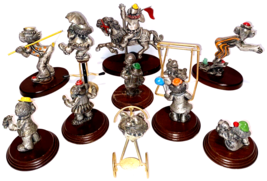 Vintage Pewter George Good Clowns Figurines HOBO Retro Wood Stand LOT OF 11 - £67.53 GBP