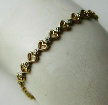 925 Silver Gold Plated Simulated Diamond   Heart Chain Link Tennis 7&quot; Bracelet - £135.03 GBP