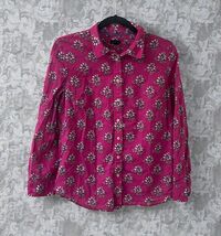 Talbots Floral Shirt Button Down Size MEDIUM magenta fushia hearts sheer - $14.85
