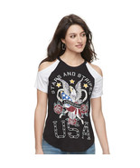 Rock &amp; Republic &quot;USA&quot; Eagle Cold-Shoulder Tee Shirt - Black &amp; White - XS - £32.24 GBP