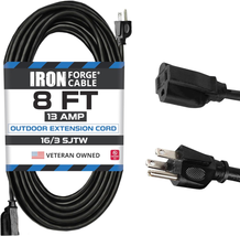 Iron Forge Cable Weatherproof Outdoor Extension Cord 8 Ft, 16/3 SJTW Heavy Duty  - £20.35 GBP