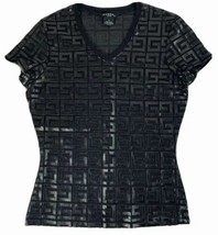 Guess Womens Black Logo V Neck Shirt Nylon Sheer Size Medium Short Sleeve - £17.00 GBP