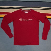 Champion Sweatshirt Size Small Red Spellout Logo Pullover Crew - $10.77