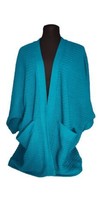80s Women Grandma Cardigan Sweater Teal Green Chunky Knit Open Front VTG One Sz - £15.99 GBP