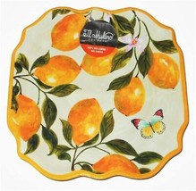 4 Il Mulino Lemons Butterfly Square Scalloped Melamine 10-3/4&quot; Dinner Plates NWT - £37.74 GBP