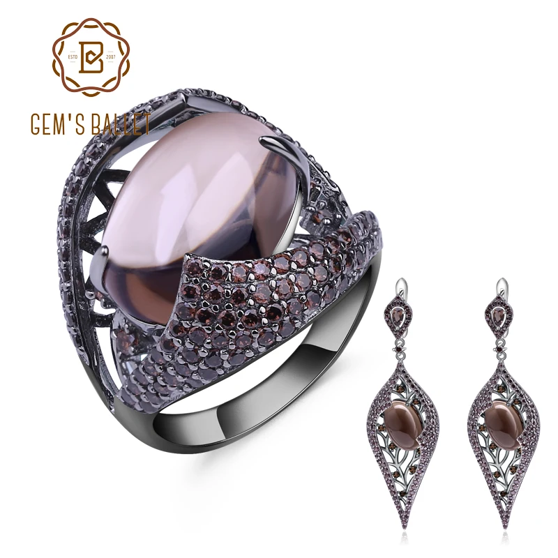 Natural Smoky Quartz Vintage Gothic Jewelry Sets 100% 925 Sterling Silver Earrin - $164.27