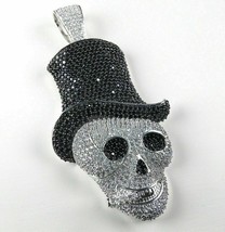 1CT Round Cut White Black Diamond 14K White Gold Over Halloween Skull Pendant - £221.52 GBP