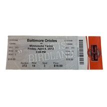 2012 Baltimore Orioles Camden Opening Day Ticket Vs Minnesota Twins 4/6 Arrieta - £8.20 GBP