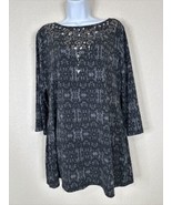 Style &amp; Co. Womens Size PL Black Mosaic Rhinestone Beaded Tunic Top 3/4 ... - $11.30