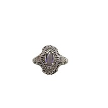 Purple Glass Rhinestone Stone Retro Cocktail Ring Size 9 Silver Tone Vin... - $29.69