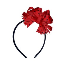 Red Polkadot Ribbon Bow Hair Headband Ladybug Spring Summer Pictures - $3.96