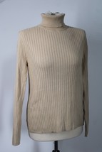 Vtg 90s Y2K Talbots L Tan Brown Rib Knit Cotton Stretch Turtleneck Sweater - £21.26 GBP