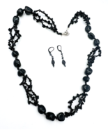 Beaded Black Stone Necklace Earrings - £17.08 GBP