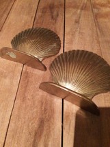 VINTAGE CASTILIAN IMPORTS BRASS &amp; COPPER  SEASHELL Book  Ends Brass &amp; Co... - £20.40 GBP