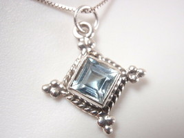 Small Faceted Blue Topaz 4-Pointed 925 Sterling Silver Pendant - £9.34 GBP