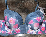 Daisy Fuentes Womens Long Line Bra Push Up Blue Floral Underwire Lace ~ 36B - $22.02