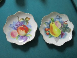 Midcentury Handpainted Signed Pair Of Fruit Plates By Lefton Gold Trim - £58.26 GBP