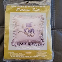 Vintage Candlewicking Pillow Kit IRIS Purple Flower Wang&#39;s International 14&quot;x14&quot; - £15.17 GBP