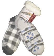 Muk Luks Cabin Socks TWO Pair Slip Resistant Faux Shearling Slipper Sock... - £15.43 GBP