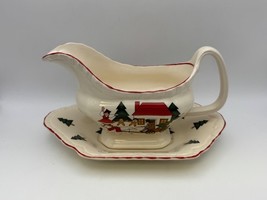 Mason&#39;s CHRISTMAS VILLAGE Gravy Boat with Underplate Made in England a - $69.99