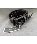 Police Genuine Black Leather Belt Silver Buckle Unisex 35-39 Inch NEW - $62.47 CAD