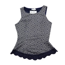 January 7 Shirt Womens M Blue Sleeveless Floral Lace Flare Pullover Top - $18.69