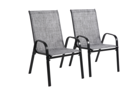 2PC Grey Outdoor Patio Chairs, High Back Textilene Garden Set - $96.99