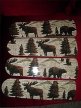 Custom~Bear Moose Elk Eagle Mountains Ceiling Fan -BROWN Green Tan Tones - £95.73 GBP