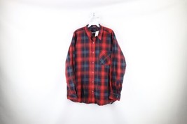 NOS Vintage 90s Streetwear Mens Large Collared Flannel Button Shirt Plaid Cotton - £46.70 GBP