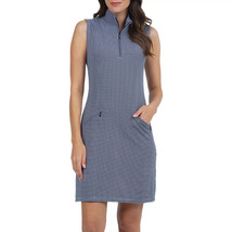 NWT IBKUL NAVY BLUE &amp; WHITE Minicheck Sleeveless Mock Golf Tennis Dress - L - £57.86 GBP