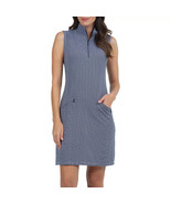 NWT IBKUL NAVY BLUE &amp; WHITE Minicheck Sleeveless Mock Golf Tennis Dress - L - $1,430.40 MXN