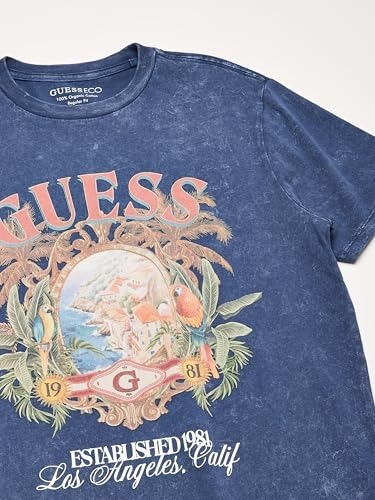 Guess Logo Graphic T-Shirt Men's 2XL Pennant Blue Multi Tropical Resort Cotton Item image 2