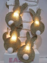 Easter Burlap Bunny Rabbit 10 Led String Lights Battery Operated Decorations - £18.28 GBP