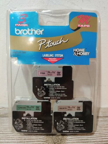 Primary image for Brother ME793 P-Touch M Tape 3/Pack, Black on Pink, Green and Silver New C29