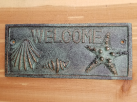 Cast Iron Welcome Plaque sign, Beach House, Nautical decor, Verdigris - £15.07 GBP