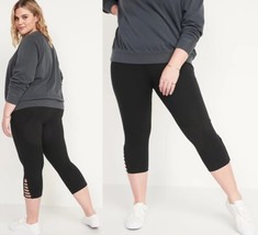 Old Navy Women&#39;s High Rise Lattice-Hem Cropped Black Leggings Size 3X NWT - £7.64 GBP