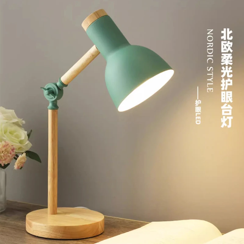 Creative Nordic Table Lamp Wooden Art LED Turn Head Simple Bedside Desk - $26.01+