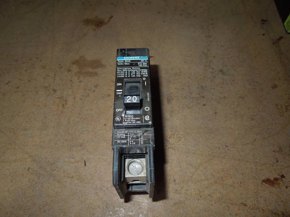 Siemens BQD120 20A 1P 277V Molded Case Circuit Breaker Used - $10.00