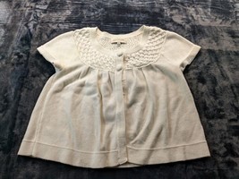 Jones New York Sweater Womens Medium White Knit Ramie Cap Sleeve Button Front - £11.54 GBP