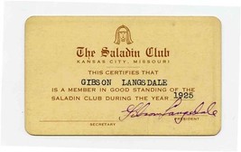The Saladin Club Membership Card 1925 Kansas City Missouri  - £22.15 GBP