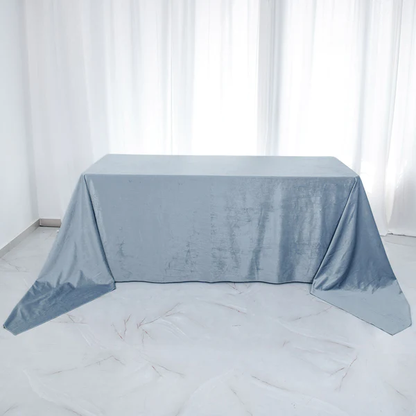 Dusty Blue - 90&quot; x 156&quot; Premium Velvet Rectangle Tablecloth Wedding Party - £67.72 GBP