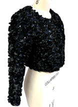 JK Laing VTG 1980s Retro Glam Black Silk Ribbon Sequin Bolero Jacket I. ... - $128.65